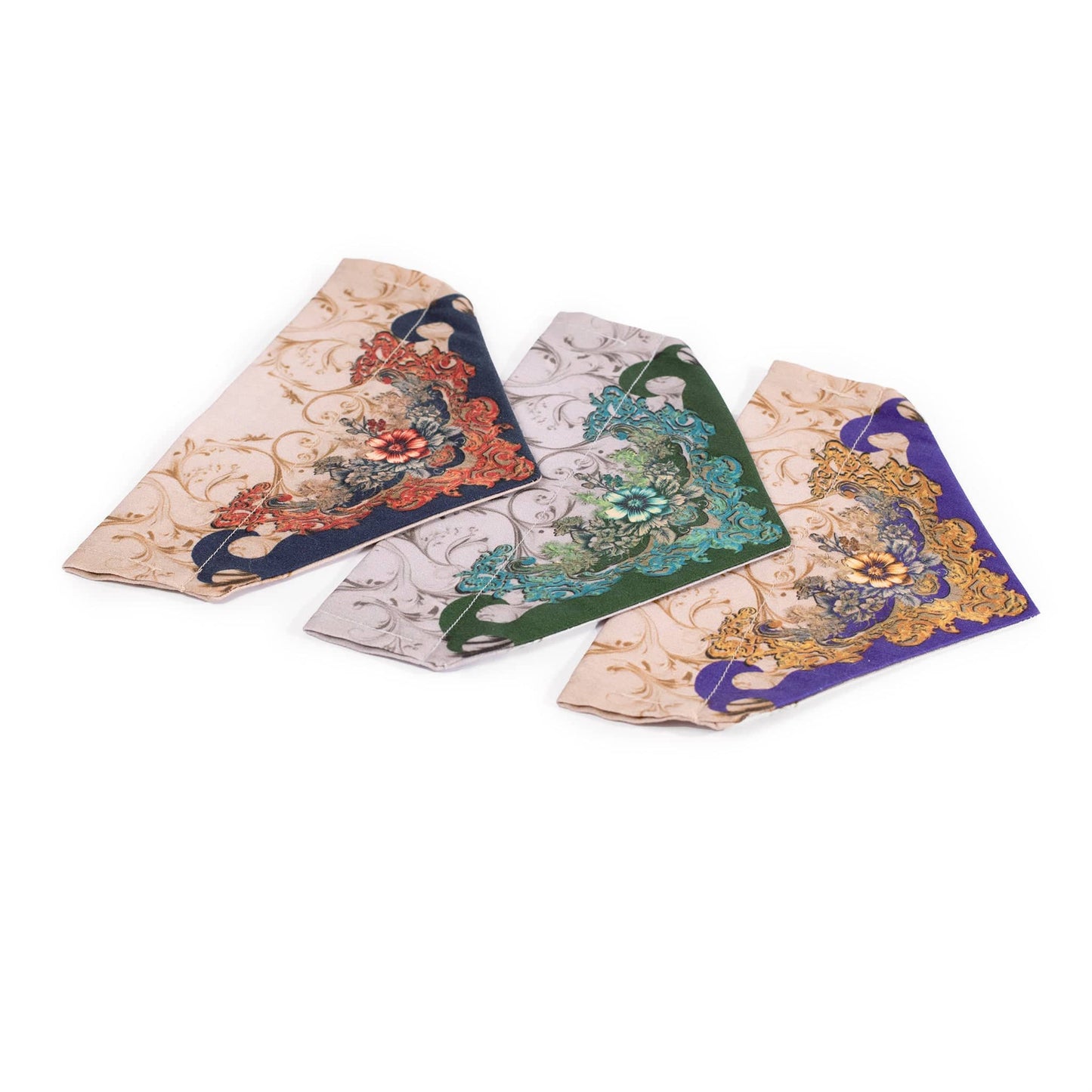 Slide-on cat or dog bandanas in multipe color choices with a floral paisley pattern 