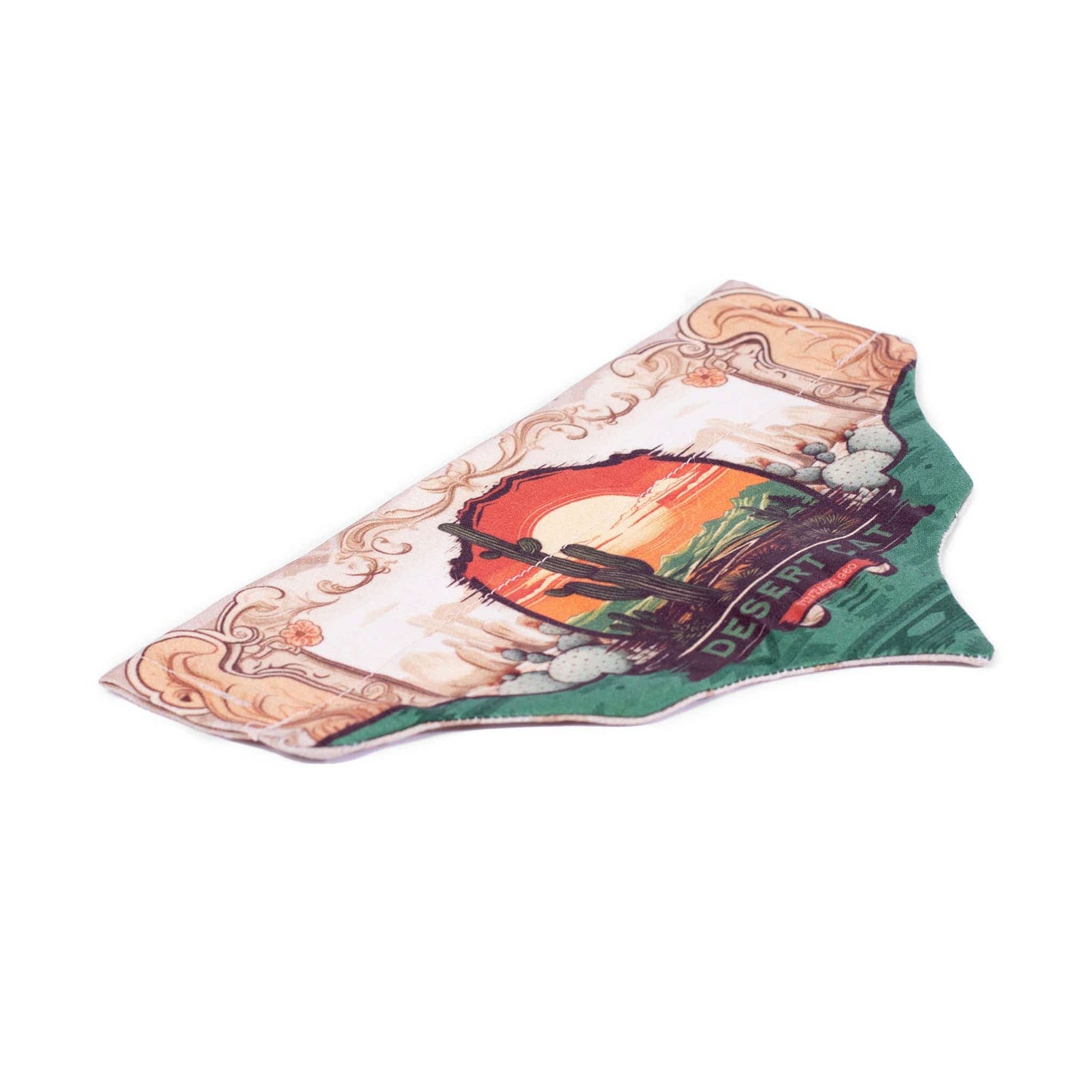 Cat slide-on bandana with a colorful desert scene and the words Desert Cat on it 